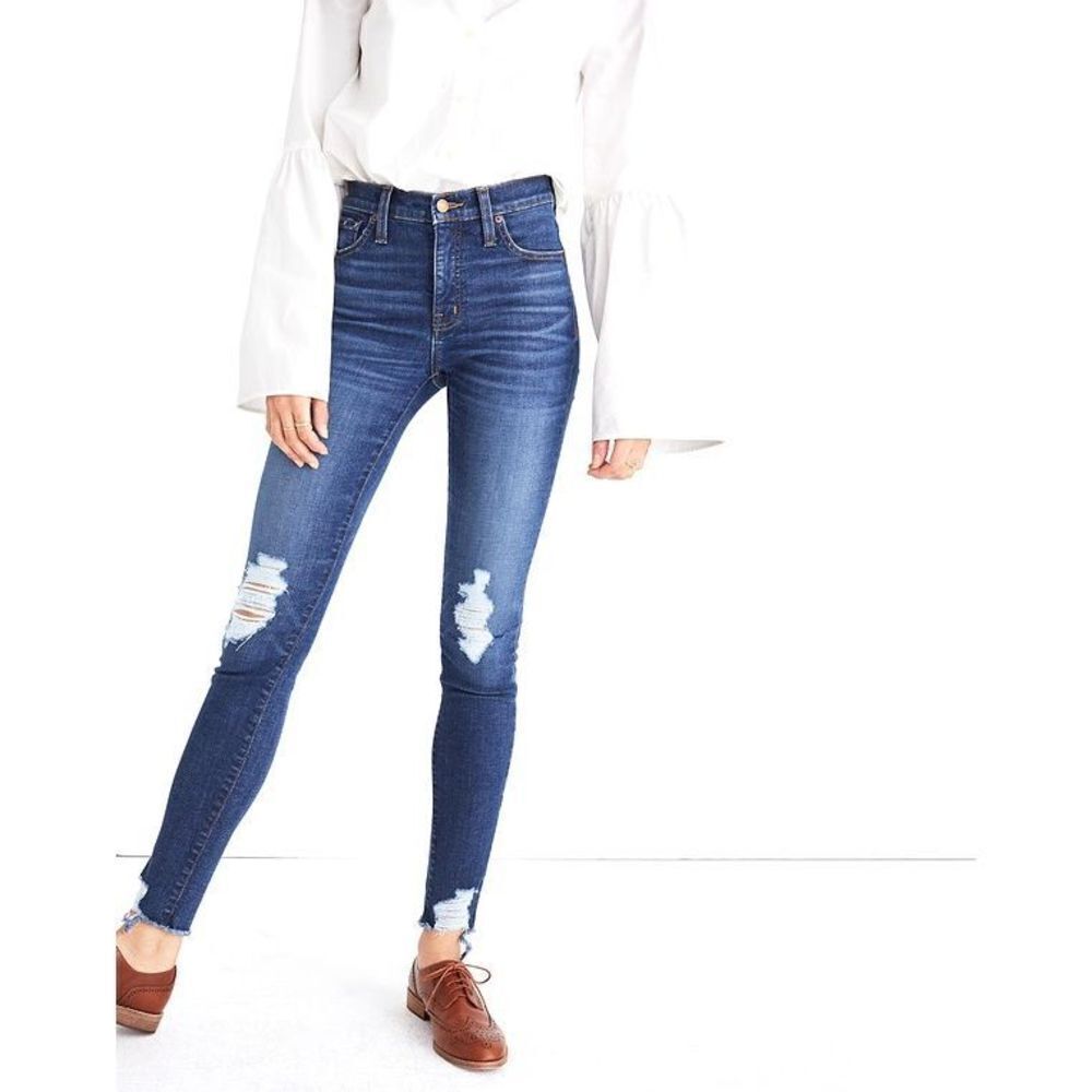 Madewell Women's Skinny Jeans Distressed High Rise Raw‎ Hem Ankle Length Size 24